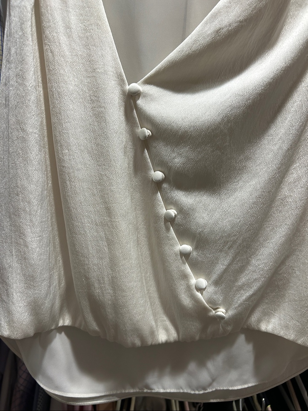 Veronica Beard Ivory Silk-Blend Sleeveless Wrap Top with Covered Buttons - Picture 2 of 3